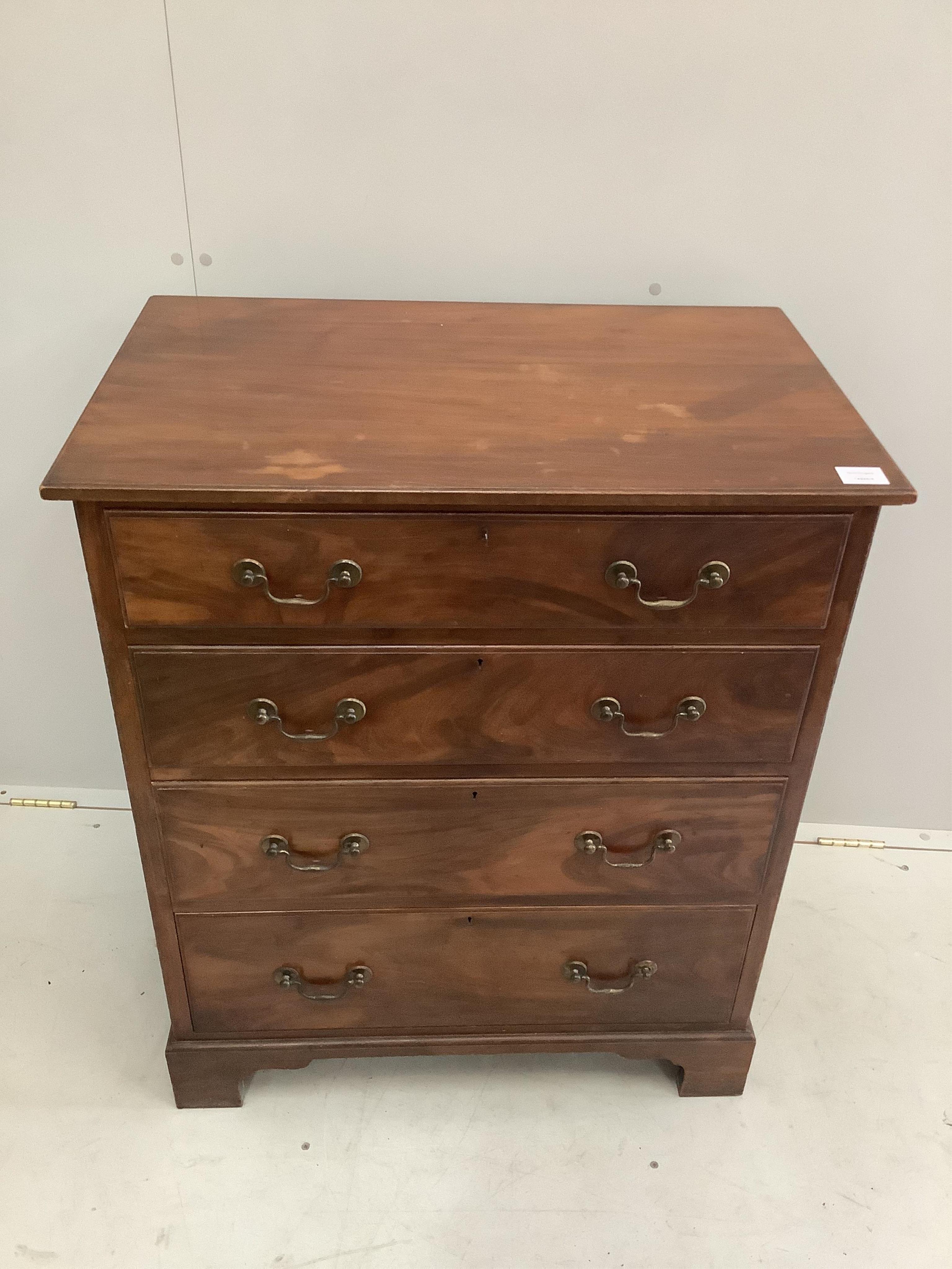 A George III style mahogany chest of four drawers, width 75cm, depth 47cm, height 90cm. Condition - fair